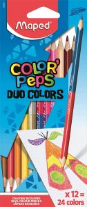 Creioane bicolor 24culori, 12bucati/set, Color Peps Duo Maped